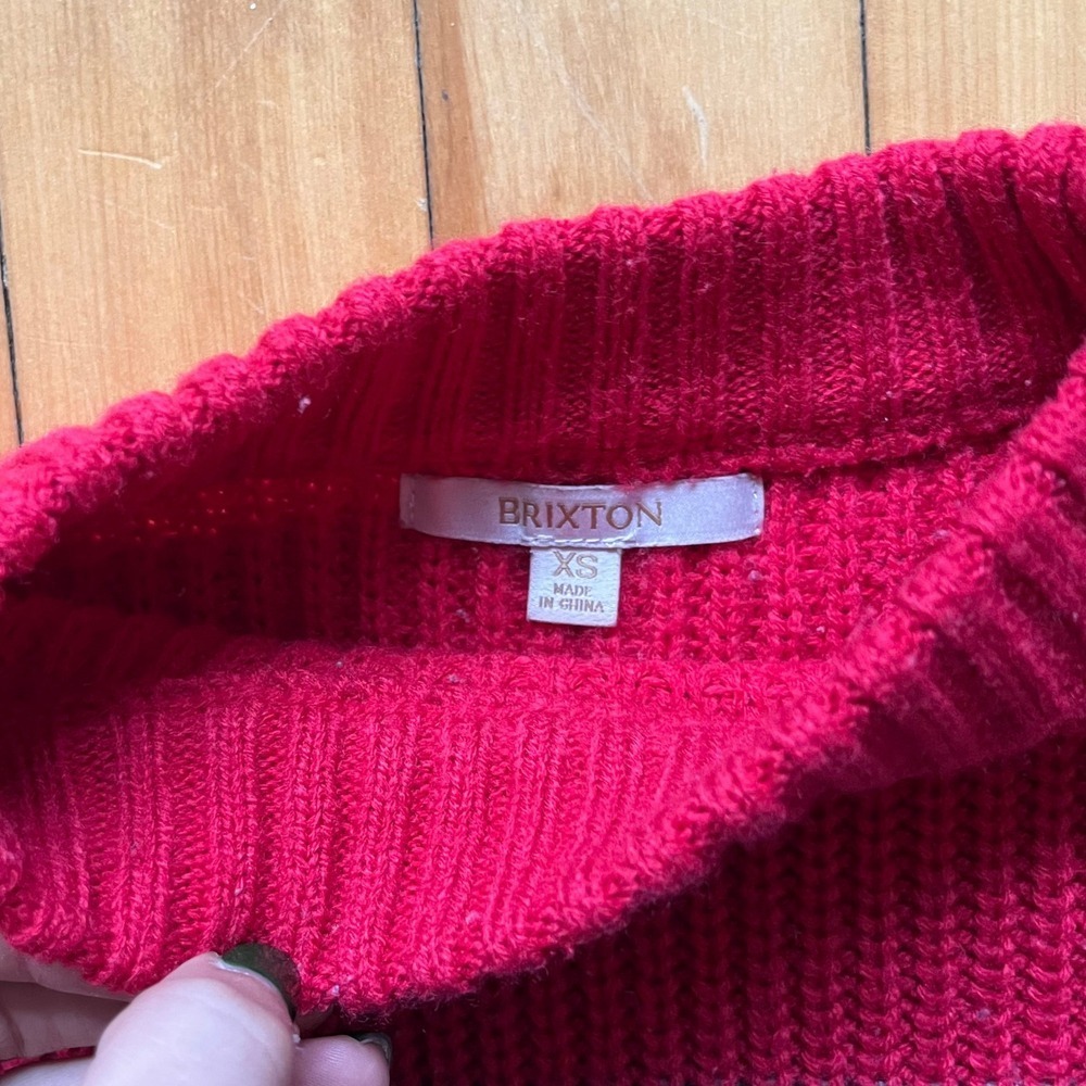 Brixton Striped Mock Neck Knit Sweater XS Red Blue Teal White Casual Boho - Picture 3 of 4